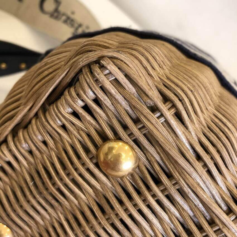 Wholesale Luxury Christian Dior Wicker Basket Shoulder Bag Blue Oblique M7601 - Image 9