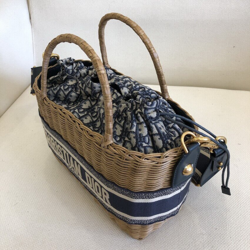 Wholesale Luxury Christian Dior Wicker Basket Shoulder Bag Blue Oblique M7601 - Image 10
