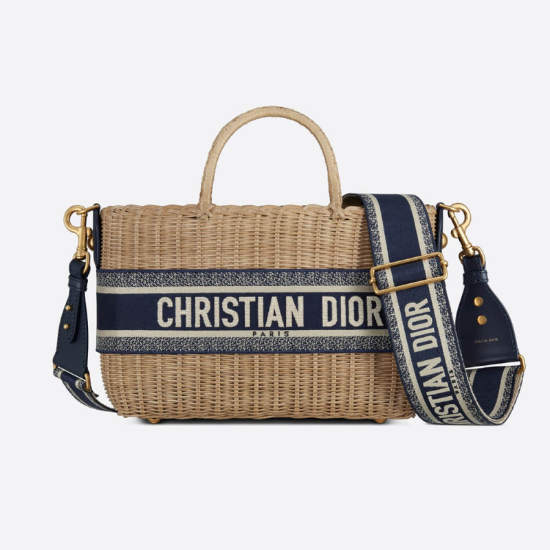 Wholesale Luxury Christian Dior Wicker Basket Shoulder Bag Blue Oblique M7601