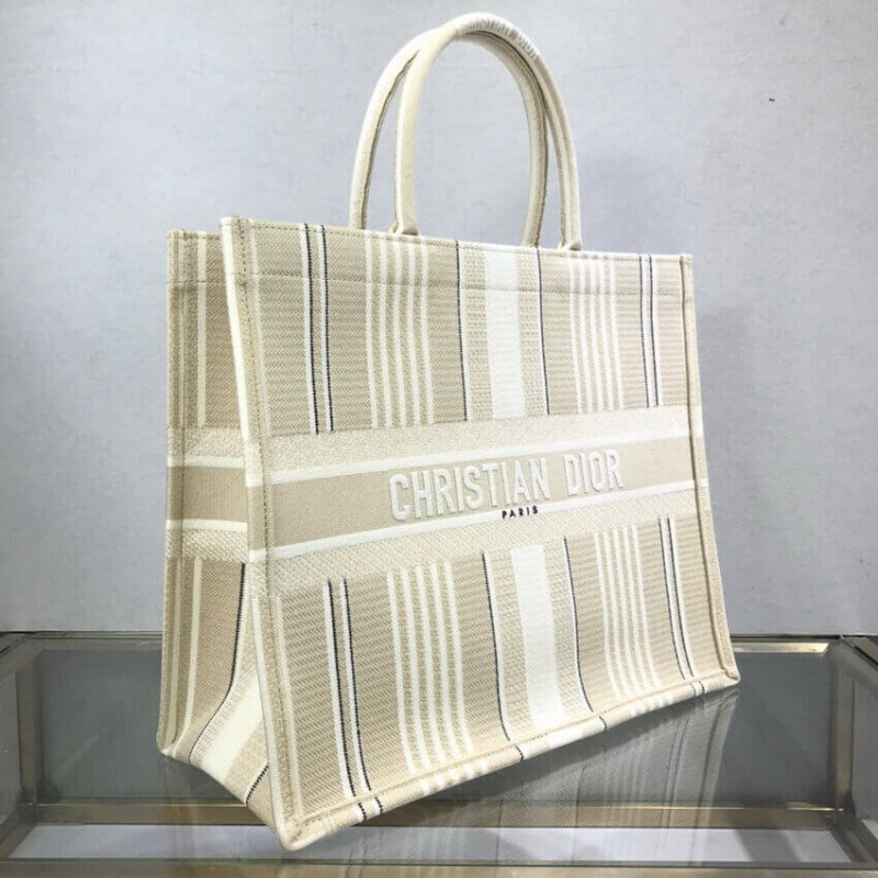 Wholesale Luxury Dior Book Tote Beige Stripes Embroidery M1286 - Image 5