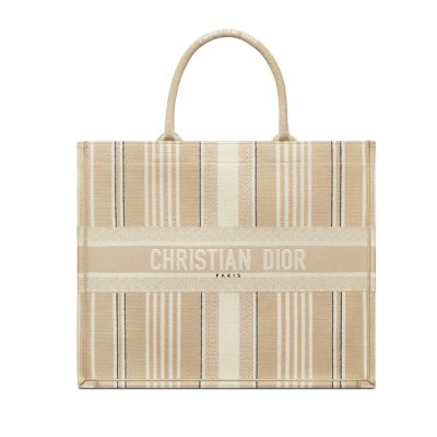 Wholesale Luxury Dior Book Tote Beige Stripes Embroidery M1286