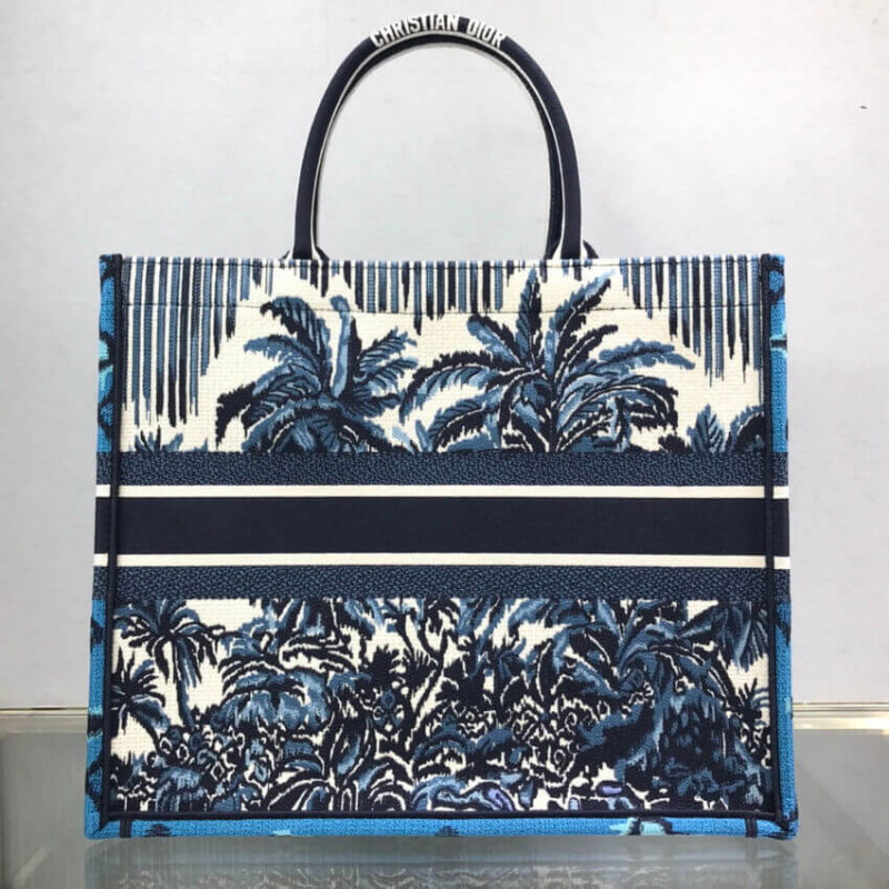 Wholesale Luxury Dior Book Tote In Blue Palms Embroidery M1286 - Image 4
