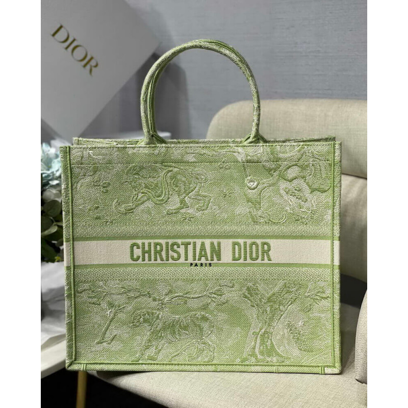 Wholesale Luxury Dior Book Tote Lime Toile De Jouy Reverse Embroidery M1286