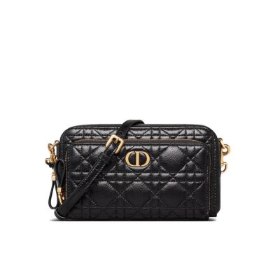 Wholesale Luxury Dior Caro Double Pouch Black Supple Cannage Calfskin M9237