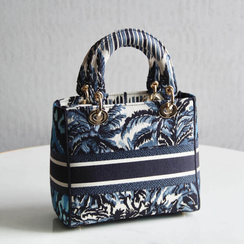 Wholesale Luxury Dior Medium Blue Alms Embroidery Lady D-Lite Bag M0565 - Image 4