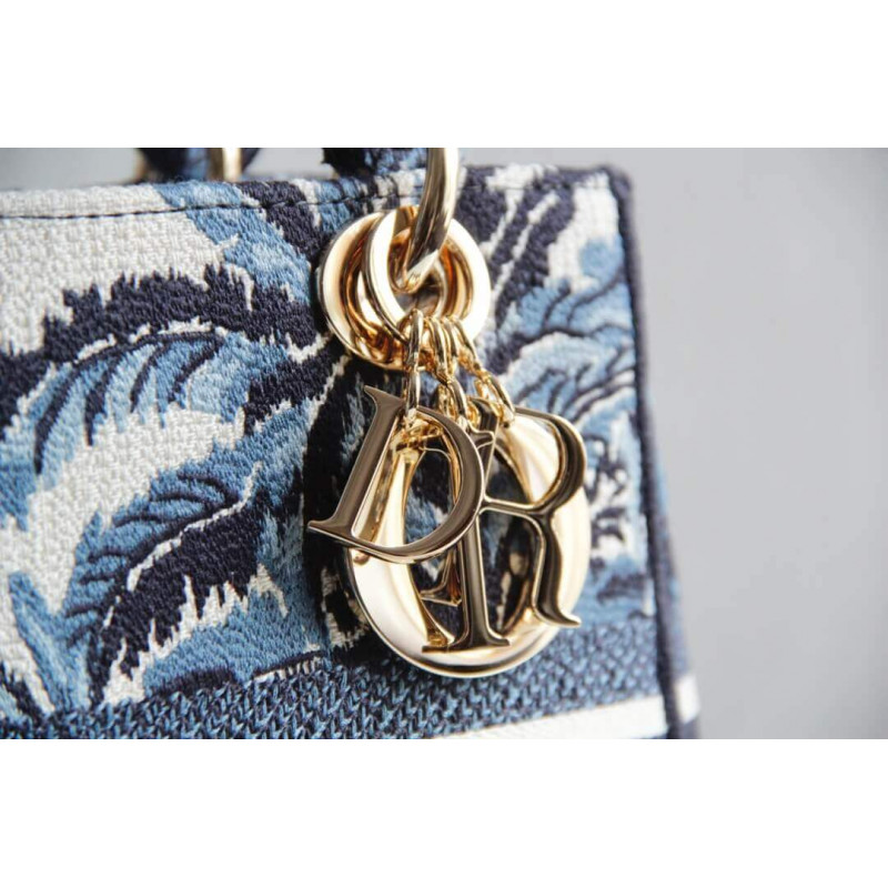 Wholesale Luxury Dior Medium Blue Alms Embroidery Lady D-Lite Bag M0565 - Image 5
