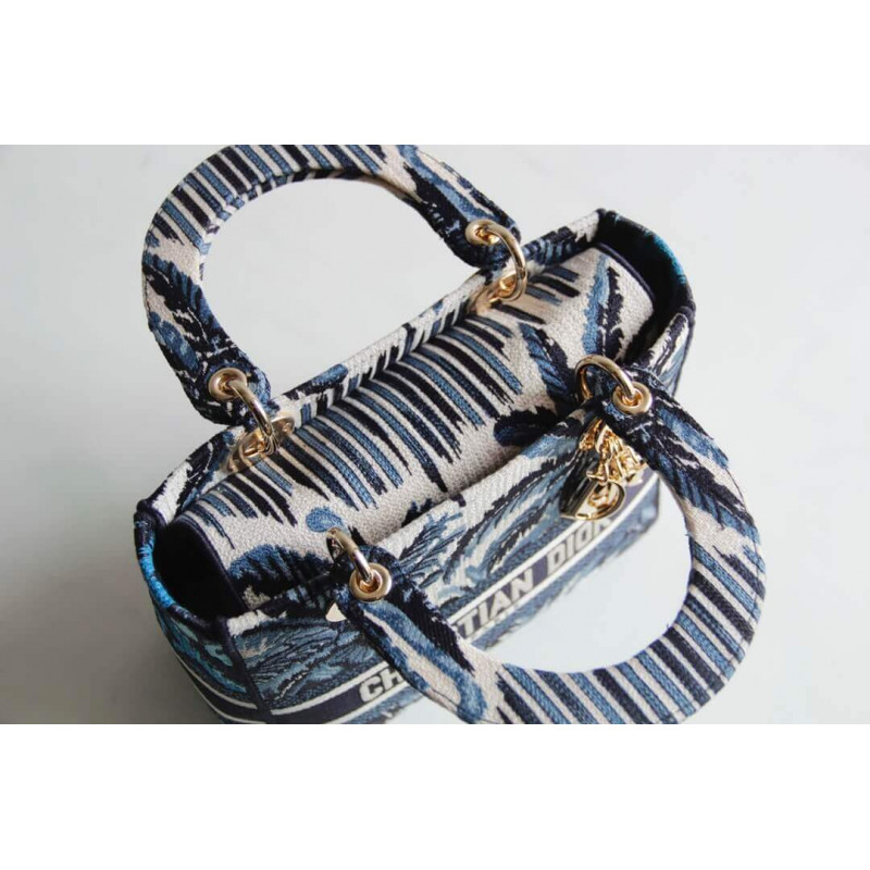 Wholesale Luxury Dior Medium Blue Alms Embroidery Lady D-Lite Bag M0565 - Image 9