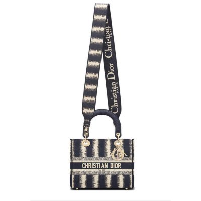 Alternative view of Wholesale Luxury Dior Medium Blue D-Stripes Embroidery Lady D-Lite Bag M0565