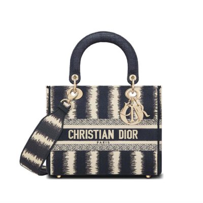 Wholesale Luxury Dior Medium Blue D-Stripes Embroidery Lady D-Lite Bag M0565