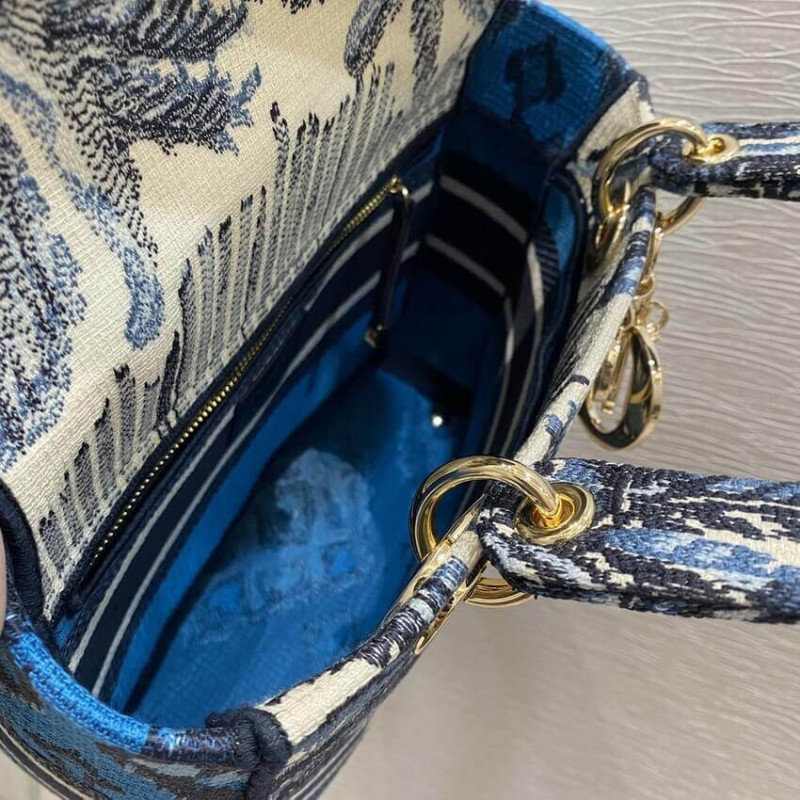 Wholesale Luxury Dior Medium Lady D-Lite Bag Blue Dior Palms Embroidery M0565 - Image 11