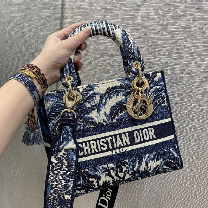 Wholesale Luxury Dior Medium Lady D-Lite Bag Blue Dior Palms Embroidery M0565 - Image 4