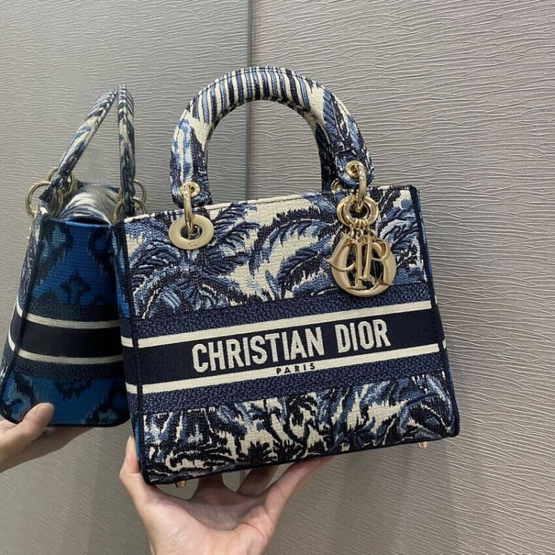 Wholesale Luxury Dior Medium Lady D-Lite Bag Blue Dior Palms Embroidery M0565 - Image 5