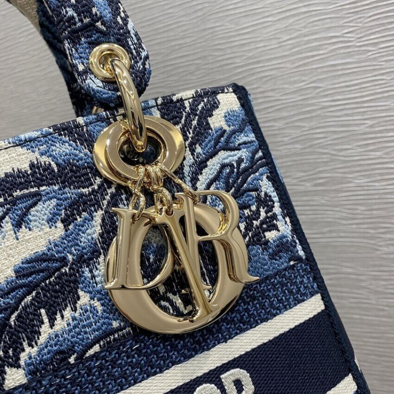 Wholesale Luxury Dior Medium Lady D-Lite Bag Blue Dior Palms Embroidery M0565 - Image 7