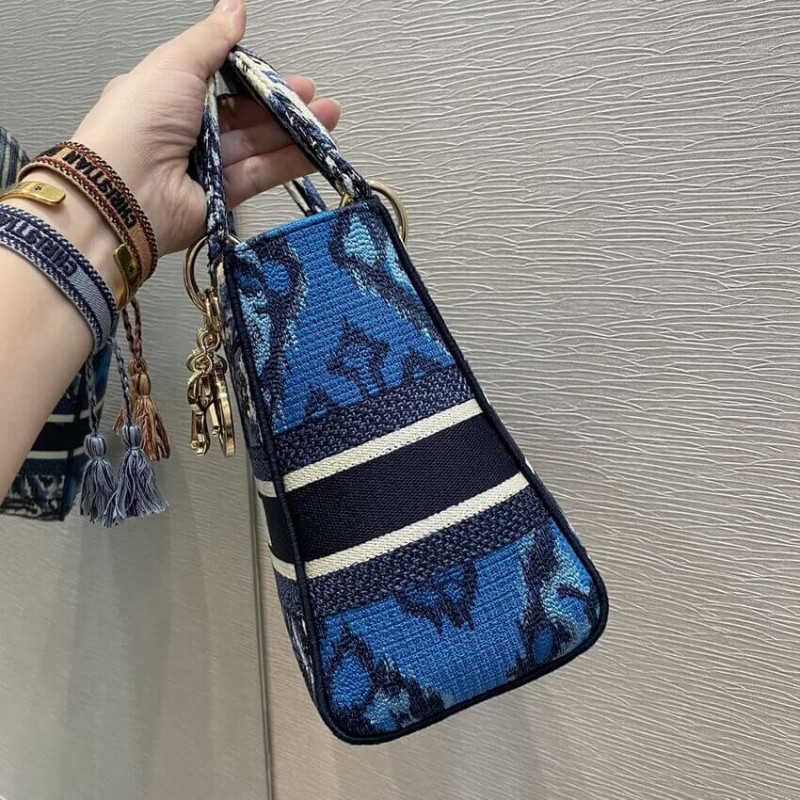 Wholesale Luxury Dior Medium Lady D-Lite Bag Blue Dior Palms Embroidery M0565 - Image 8