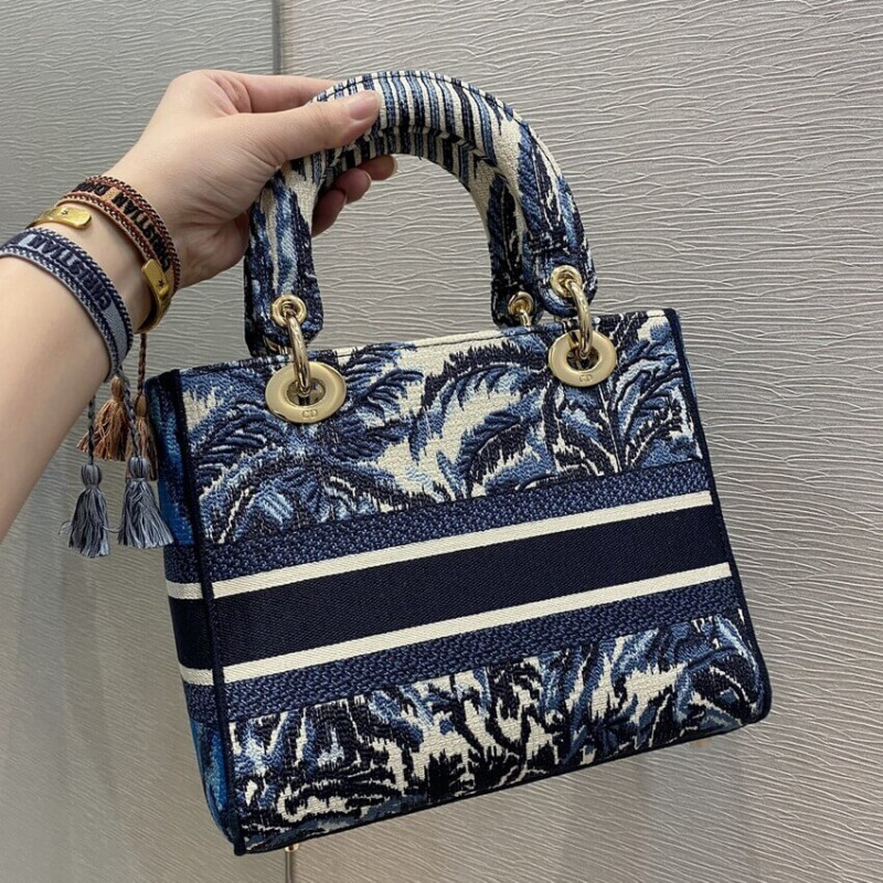 Wholesale Luxury Dior Medium Lady D-Lite Bag Blue Dior Palms Embroidery M0565 - Image 9