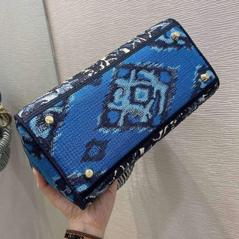 Wholesale Luxury Dior Medium Lady D-Lite Bag Blue Dior Palms Embroidery M0565 - Image 10