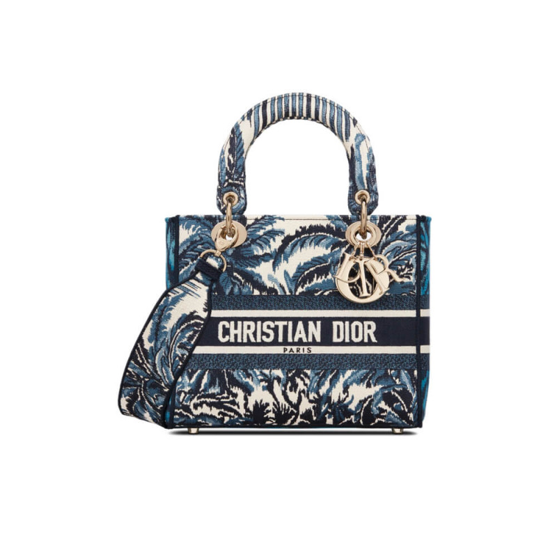 Wholesale Luxury Dior Medium Lady D-Lite Bag Blue Dior Palms Embroidery M0565