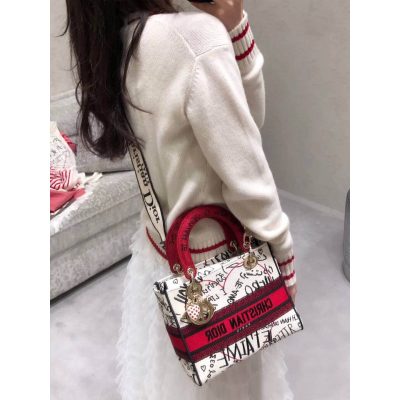 Alternative view of Wholesale Luxury Dior Medium Lady D-Lite Dioramour Bag Latte Multicolor Dioramour Graffiti Embroidery M0565