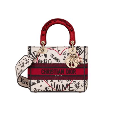 Wholesale Luxury Dior Medium Lady D-Lite Dioramour Bag Latte Multicolor Dioramour Graffiti Embroidery M0565