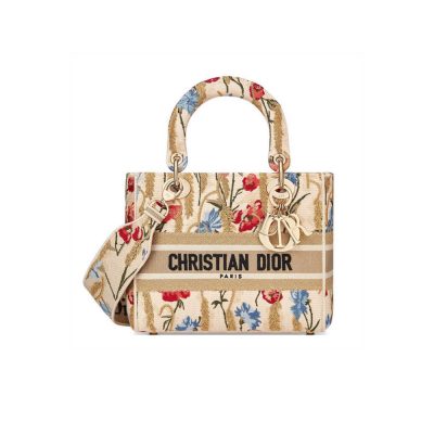 Wholesale Luxury Dior Medium Lady D-Lite Hibiscus Metallic Thread Embroidery Bag M0565