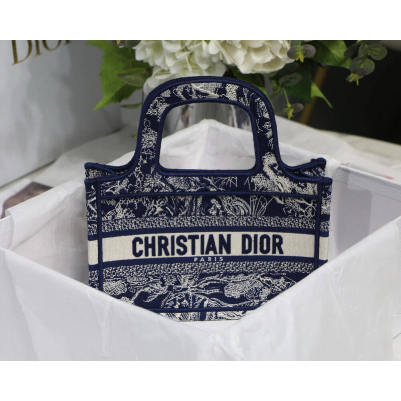 Wholesale Luxury Dior Mini Book Tote Blue Toile De Jouy Reverse Embroidery M1271 - Image 5