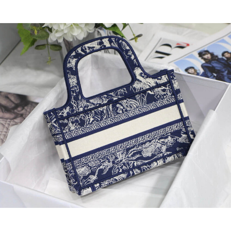 Wholesale Luxury Dior Mini Book Tote Blue Toile De Jouy Reverse Embroidery M1271 - Image 6