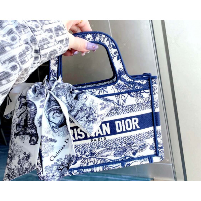 Wholesale Luxury Dior Mini Book Tote Blue Toile De Jouy Reverse Embroidery M1271 - Image 10