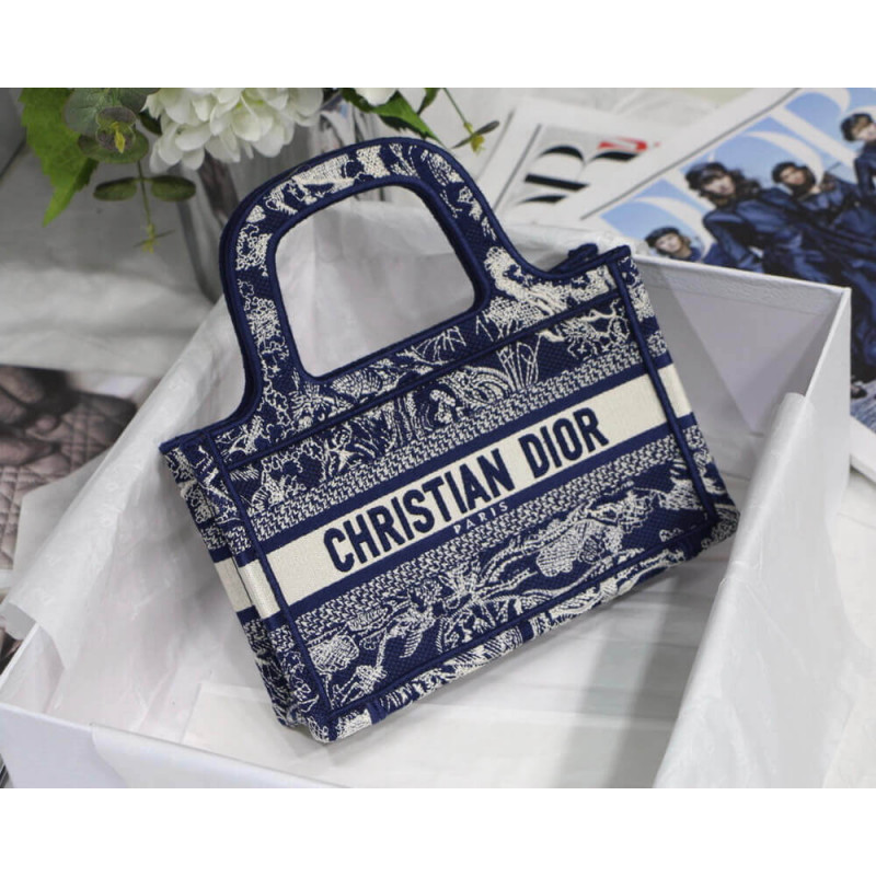 Wholesale Luxury Dior Mini Book Tote Blue Toile De Jouy Reverse Embroidery M1271