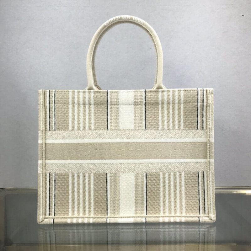 Wholesale Luxury Dior Small Book Tote Beige Stripes Embroidery M1296 - Image 2