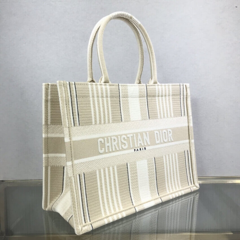 Wholesale Luxury Dior Small Book Tote Beige Stripes Embroidery M1296 - Image 3