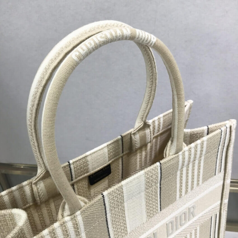Wholesale Luxury Dior Small Book Tote Beige Stripes Embroidery M1296 - Image 6
