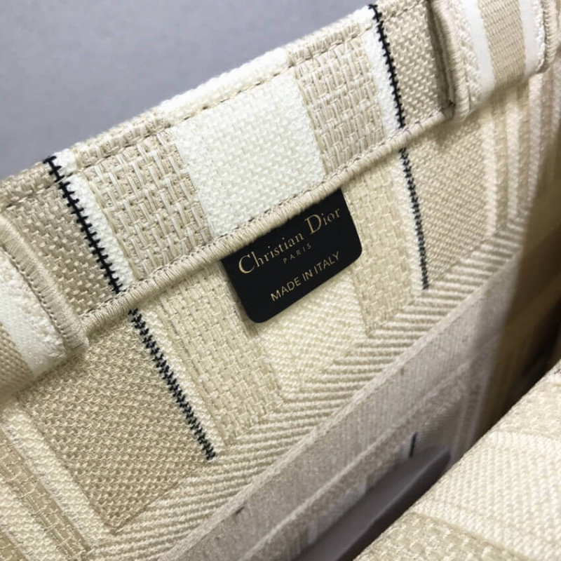 Wholesale Luxury Dior Small Book Tote Beige Stripes Embroidery M1296 - Image 8