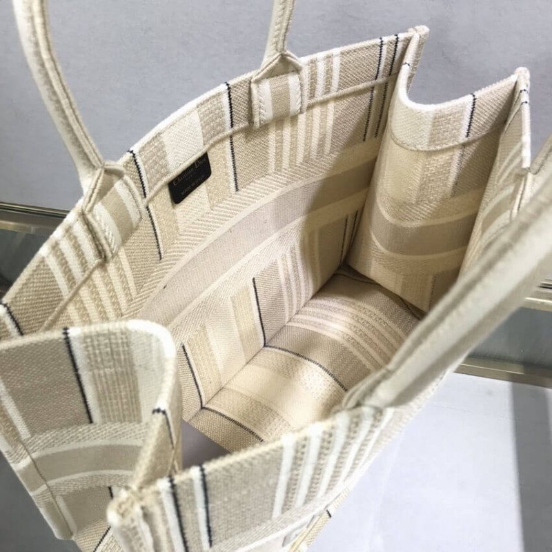 Wholesale Luxury Dior Small Book Tote Beige Stripes Embroidery M1296 - Image 9