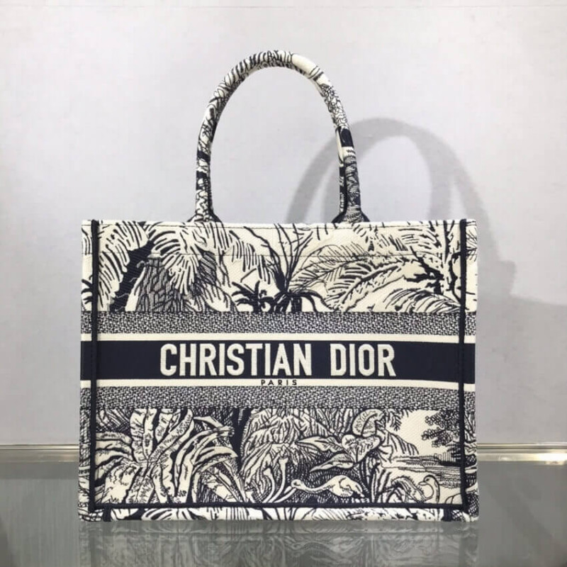 Wholesale Luxury Dior Small Book Tote Blue Toile De Jouy Palms Embroidery M1296 - Image 3
