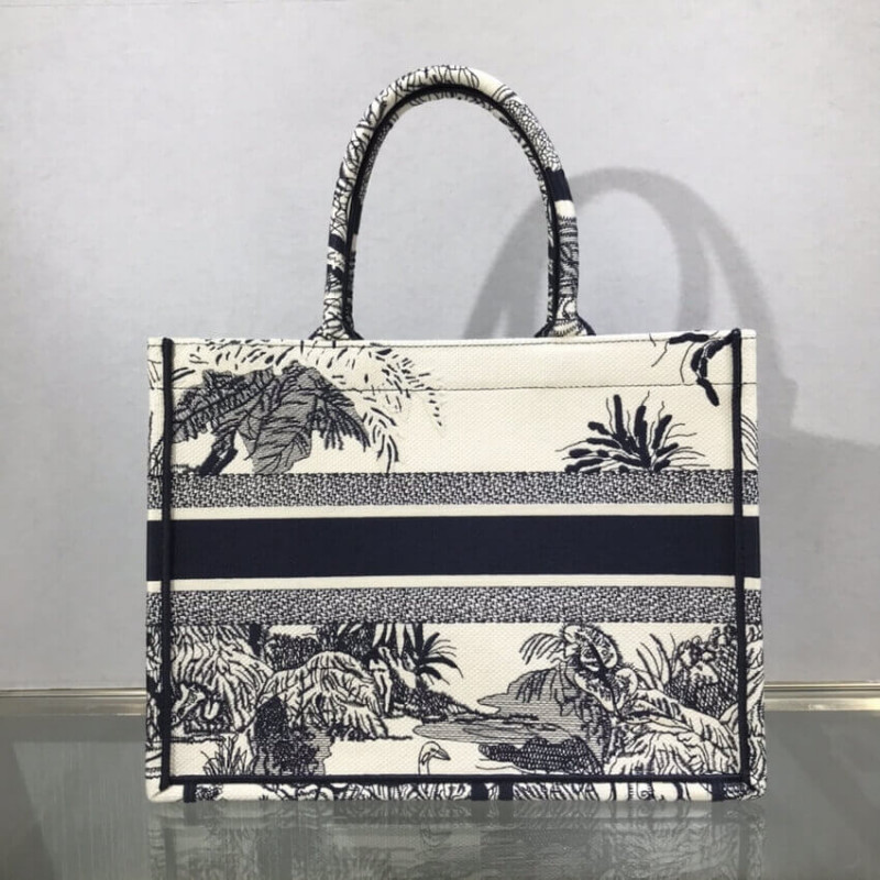 Wholesale Luxury Dior Small Book Tote Blue Toile De Jouy Palms Embroidery M1296 - Image 4