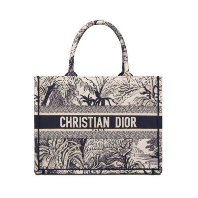 Wholesale Luxury Dior Small Book Tote Blue Toile De Jouy Palms Embroidery M1296