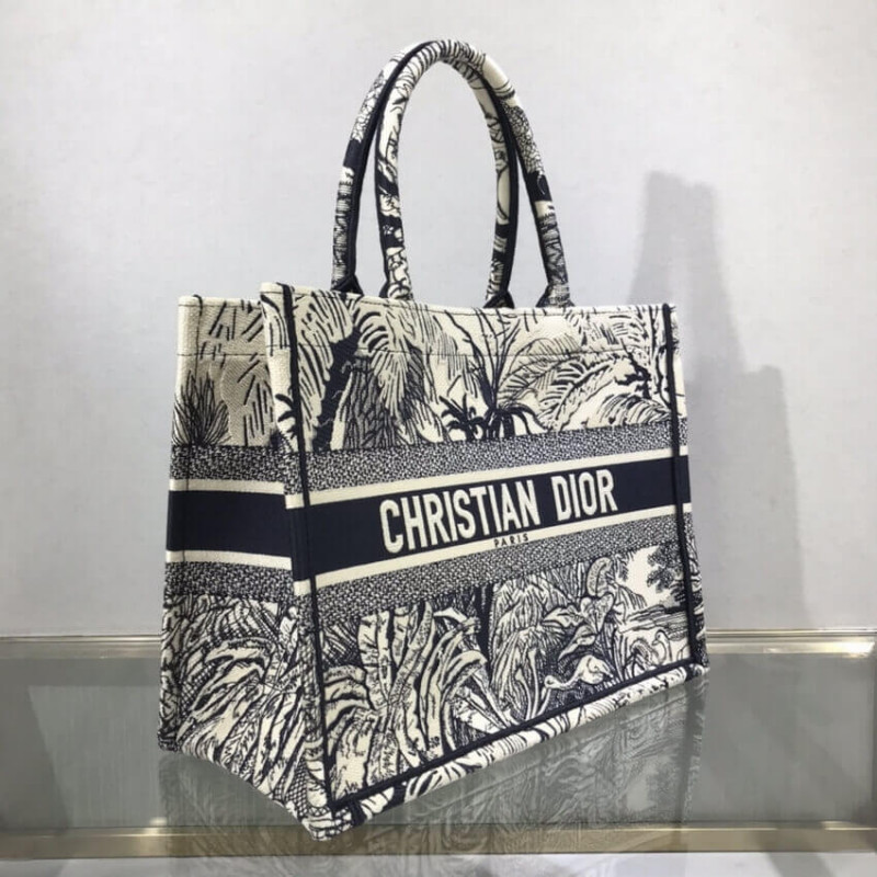 Wholesale Luxury Dior Small Book Tote Blue Toile De Jouy Palms Embroidery M1296 - Image 6
