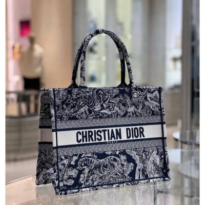 Wholesale Luxury Dior Small Book Tote Blue Toile De Jouy Reverse Embroidery M1296