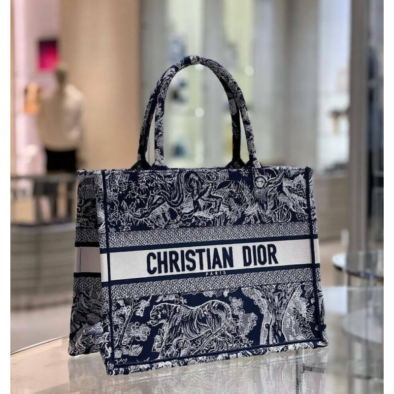Wholesale Luxury Dior Small Book Tote Blue Toile De Jouy Reverse Embroidery M1296