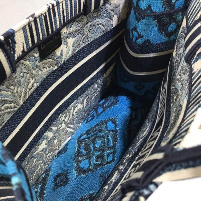 Wholesale Luxury Dior Small Book Tote In Blue Palms Embroidery M1296 - Image 9