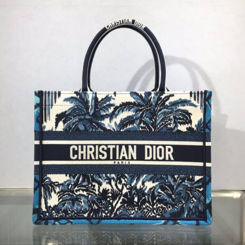 Wholesale Luxury Dior Small Book Tote In Blue Palms Embroidery M1296