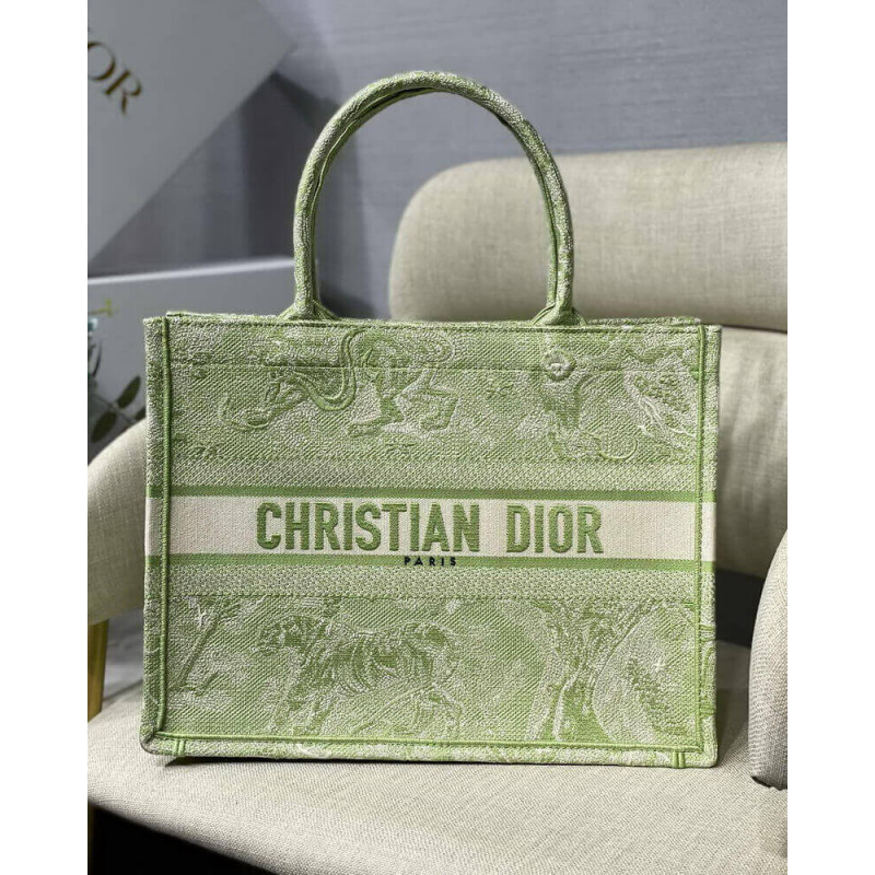 Wholesale Luxury Dior Small Book Tote Lime Toile De Jouy Reverse Embroidery M1296 - Image 3
