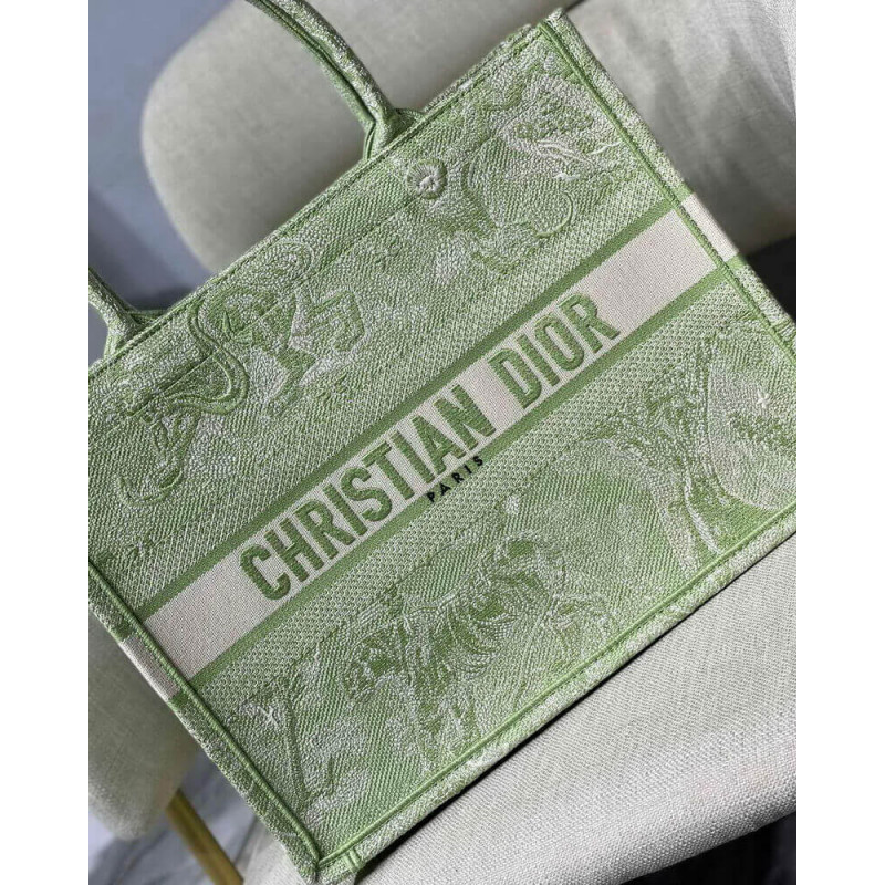 Wholesale Luxury Dior Small Book Tote Lime Toile De Jouy Reverse Embroidery M1296 - Image 4