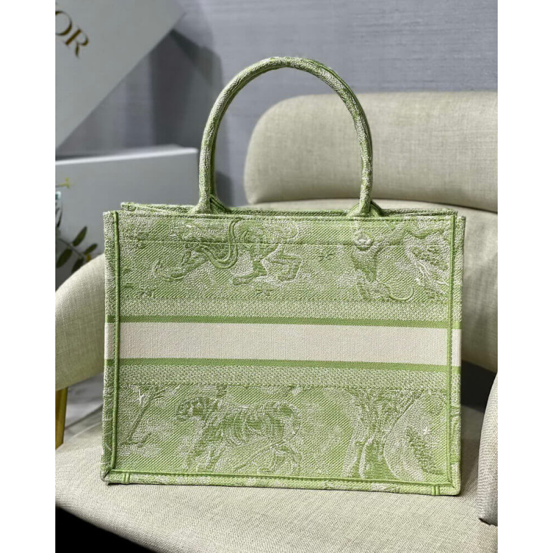 Wholesale Luxury Dior Small Book Tote Lime Toile De Jouy Reverse Embroidery M1296 - Image 8