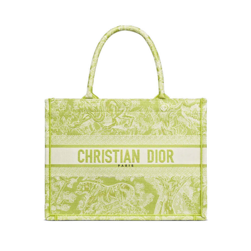 Wholesale Luxury Dior Small Book Tote Lime Toile De Jouy Reverse Embroidery M1296