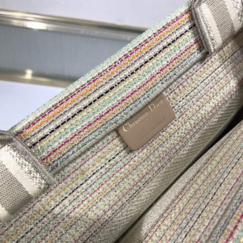 Wholesale Luxury Dior Small Book Tote Multicolor Stripes Embroidery M1296 - Image 11