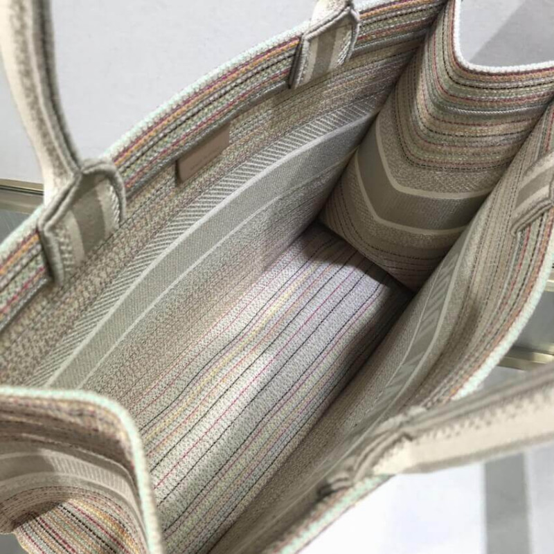 Wholesale Luxury Dior Small Book Tote Multicolor Stripes Embroidery M1296 - Image 12
