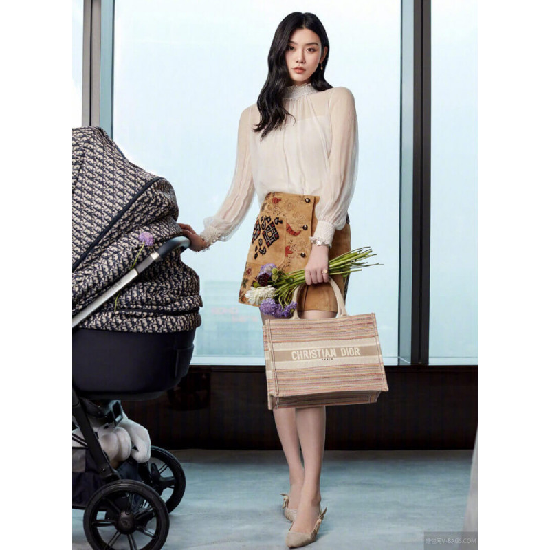 Wholesale Luxury Dior Small Book Tote Multicolor Stripes Embroidery M1296 - Image 3