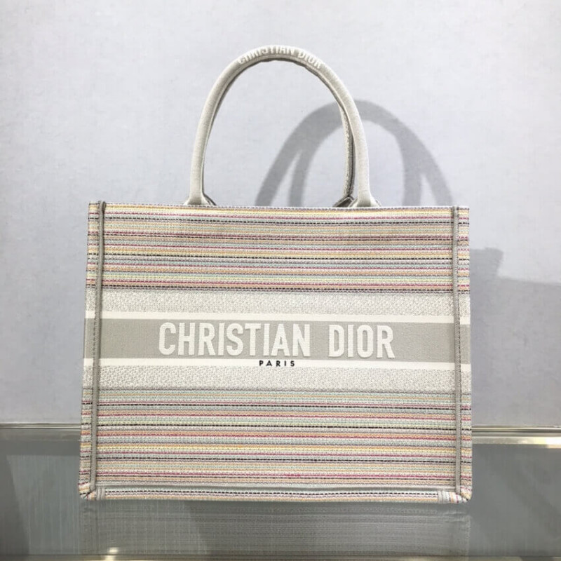Wholesale Luxury Dior Small Book Tote Multicolor Stripes Embroidery M1296 - Image 4