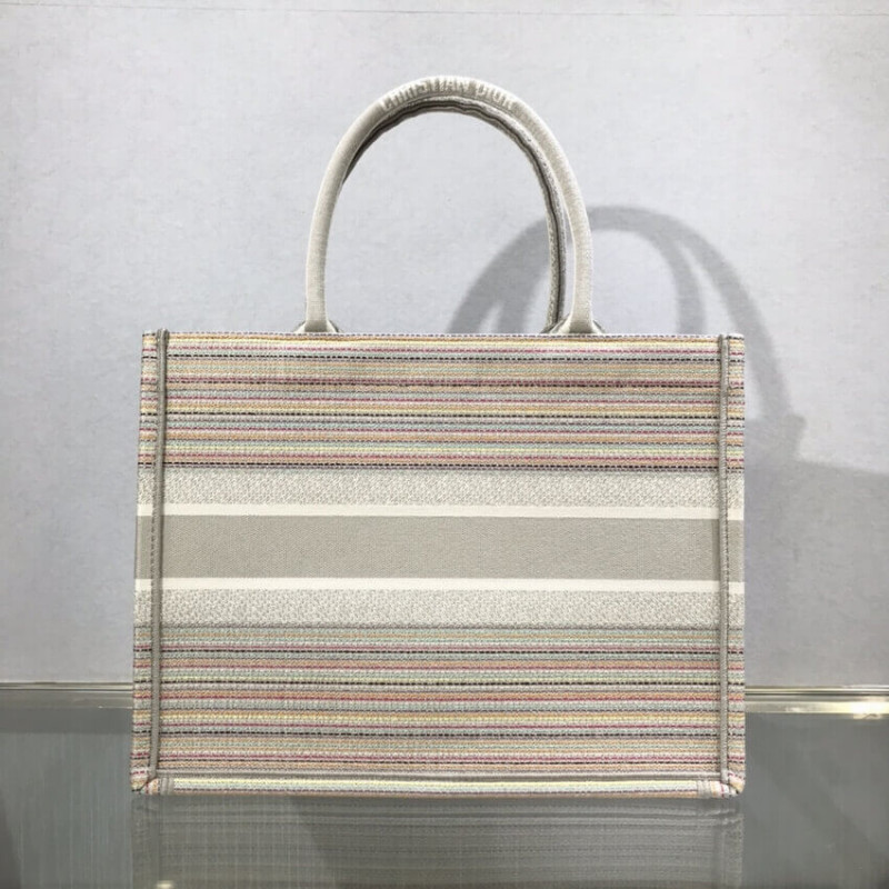 Wholesale Luxury Dior Small Book Tote Multicolor Stripes Embroidery M1296 - Image 5
